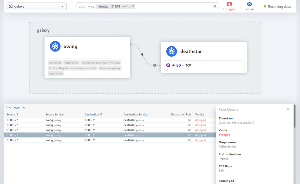 New Hubble UI Dropped Flows View